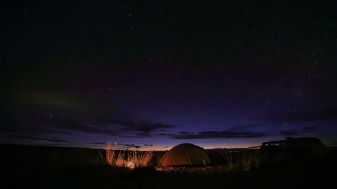 4K. Starry Night over the clouds over the lake Khar-Us Nuur, Mongolia. Ultr.. Stock Footage 73816236