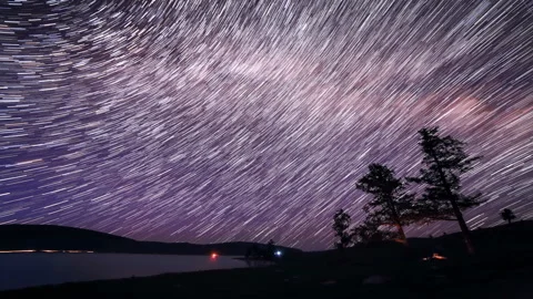 4K. Starry Night over the clouds over the lake Khoton Nuur, Mongolia. Ultra H Stock Footage 107025729