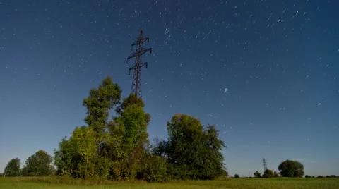 4K Startrails electric line. Comet Mode. Stock Footage 68335224