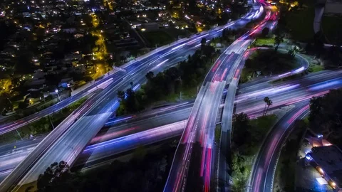 4K Static Aerolapse of the traffic on the freeways interchange Stock Footage 72686830