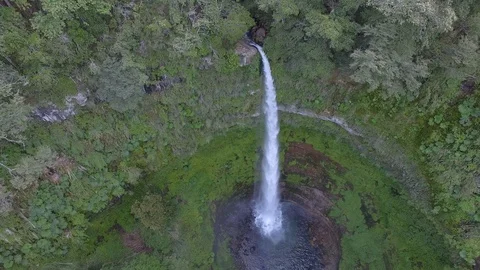 4K Static Drone Shot of Salto el Claro Waterfall.  Pucon, Chile Video stock 108943520