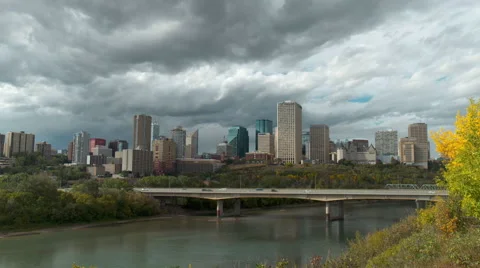 4K Static shot of the skyline of the capital city Edmonton, Alberta Stock Footage 54212822