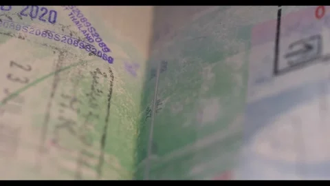 4K Static shot of Visa Entry Stamps in Passport Stock Footage 270960656