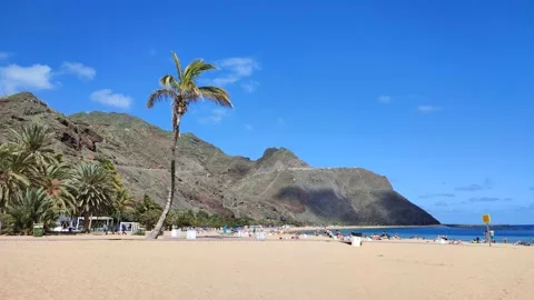 4K  static video of Playa de Las Teresitas, tenerife, canary Island, Spain Stock Footage 201888237