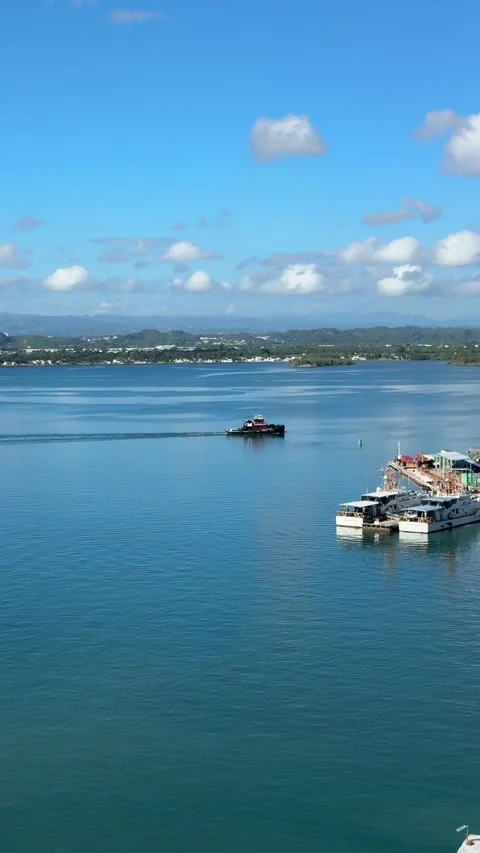4K Static View of San Juan Harbor and Docking from Ship Deck Video stock 346423173
