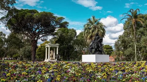 4K Statue, Flowers, Timelapse Stock Footage 77016369