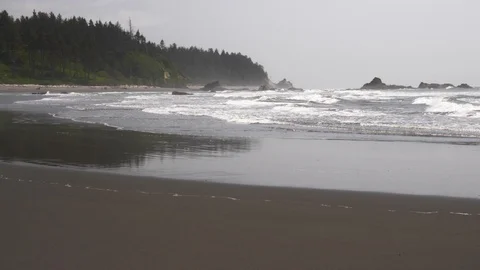 4K Steady Rolling Waves Come in on Pacific Northwest Beach Video stock 109037420