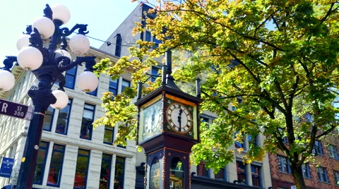 4K Steam Rising from Gastown Steam Clock, Vancouver BC Landmark, Canada Stock Footage 67472653