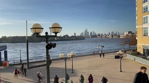 4K steps and busy commuters walking down stairs, towards ferry terminal Stock Footage 221155310