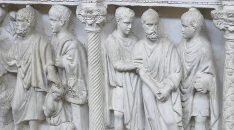 4k stone esculpture marble religious scene ancient art detailed Stock Footage 50595338