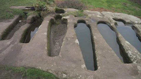4K: Stone Graves in Heysham, Lancashire. Empty historic and atmospheric Stock Footage 326059176