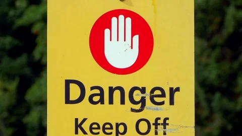 4K Stop Danger Sign Hand, Yellow Warning Message, Slow Zoom into Symbol Stock Footage 80105258