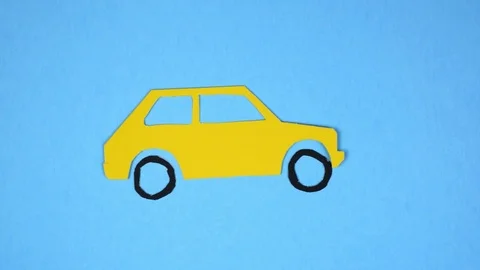 4K Stop Motion Animation Car Vehicle Driving Blue Background Stock Footage