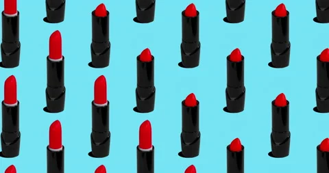 4K stop motion animation, red lipsticks rolling out of the tube and closing Video stock 166979212