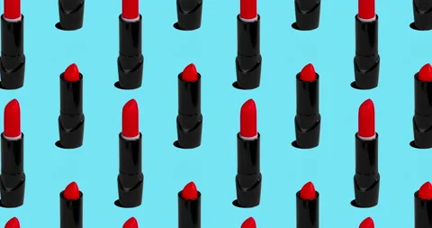 4K stop motion animation, red lipsticks rolling out of the tube randomly Stock Footage 166979278