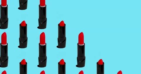 4K stop motion animation, red lipsticks appearing and disappearing diagonally Видео 166979405
