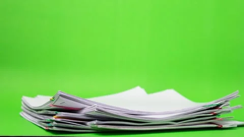4K Stop motion of close-up stack overload document report paper Stock Footage 142744312