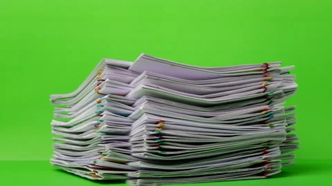 4K Stop motion of close-up stack overload document report paper Stock Footage 143195159