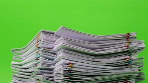 4K Stop motion of close-up stack overload document report paper Video stock 144049958