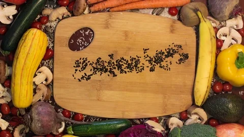 4K STOP MOTION DANCING VEGGIES SPELL CALORIES Stock Footage 84875553