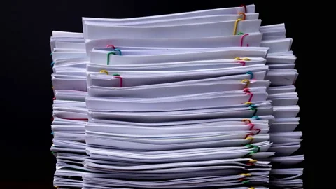4K Stop motion. Key frame technique of Stack of overload document report pape Stock Footage 155231228