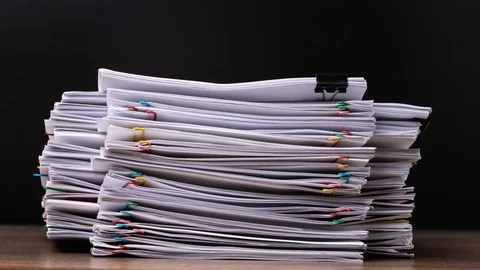 4K-Stop motion Stack overload document report paper Stock Footage 121210638