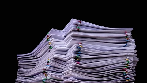 4K Stop motion Stack of overload document report paper Stock Footage 157393107