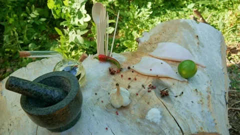 4K stop motion with vegetables and squid meat Stock Footage 150619553