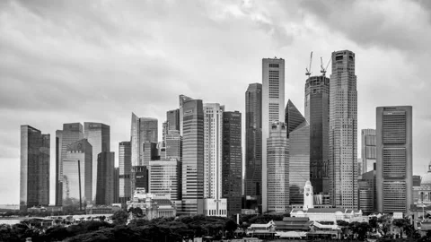 4K Stormy Afternoon Timelapse : Singapore Skyline Monochrome Stock Footage