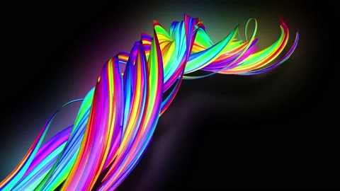 4k stream of colored ribbons fly past camera with neon light. Flow of twisted Stock Footage 130184638