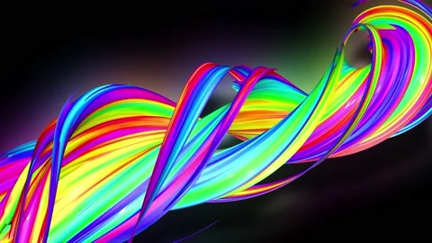 4k stream of colored ribbons fly past camera with neon light. Flow of twisted Video stock 130184680