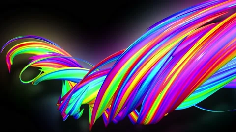 4k stream of colored ribbons fly past camera with neon light. Flow of twisted Stock Footage 130184755