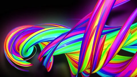 4k stream of colored ribbons fly past camera with neon light. Flow of twisted Stock Footage 130302284