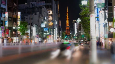 4k street level pov time lapse of Roppongi, Shibuya, Japan with Tokyo Tower Video stock 46334488