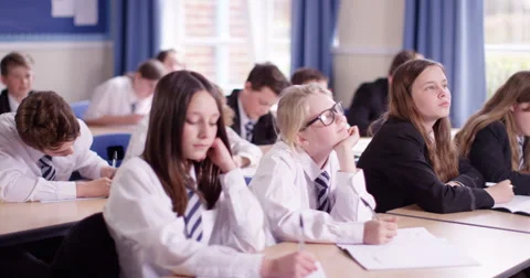 4k, students in class with their arm raised to answer a question. Slow motion. Stock Footage 62992364