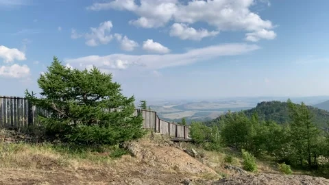 4K Stunning panoramic view of the Ural Mountains, forests and fields Summer Stock-Footage 136387247