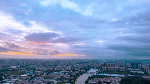 4K Stunning Time-lapse Rolling Clouds &amp; City Skyline at Dawn Glow Stock Footage 341681341