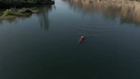 4K Summer sunset kayaking throw the river Video stock 143285246