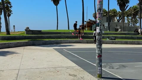 4K Sunny Day at Venice Beach Boardwalk with Tourists and Shops, Los Angeles Stock Footage 325365053