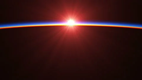 4K. Sunrise Over A Big Hurricane. View Of Planet Earth From Space. Stock Footage 113604197