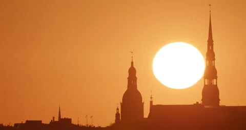 4K - Sunset against the backdrop of an old European city. Close-up Stock Footage 283283725