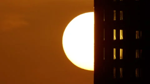 4K - Sunset on the background of a business skyscraper. Close-up Video stock 143258041