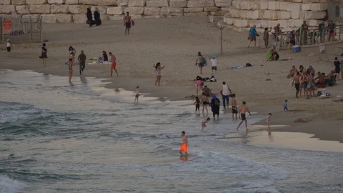 4K Sunset On The Beach of Tel Aviv, Israel Video stock 90023007