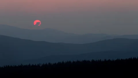 4K Sunset behind the mountain silhouettes Stock Footage 255529991