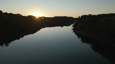 4K Sunset Calm River Moving Forward Video stock 218408194