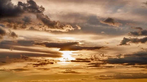 4K. Sunset clouds on the sky in horizon. Time-lapse. Stock Footage 74562638