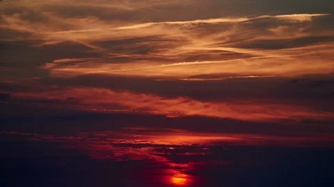 4K. Sunset clouds on the sky in horizon. Time-lapse. Stock Footage 84182756