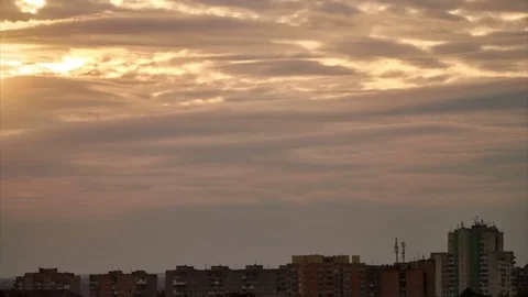 4K. Sunset clouds on the sky in horizon. Time-lapse. Stock Footage 84208592