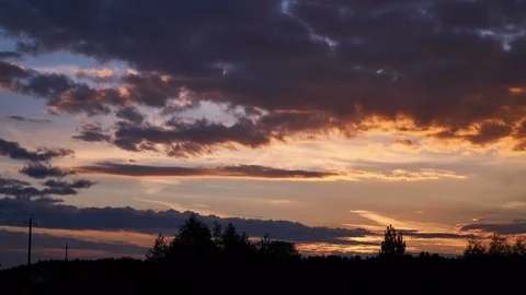 4K. Sunset clouds on the sky in horizon. Time-lapse. Stock Footage 84214215