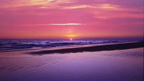 4K Sunset Head of the Meadow Beach Cape Cod Pink and Purple Sky Video stock 332157322